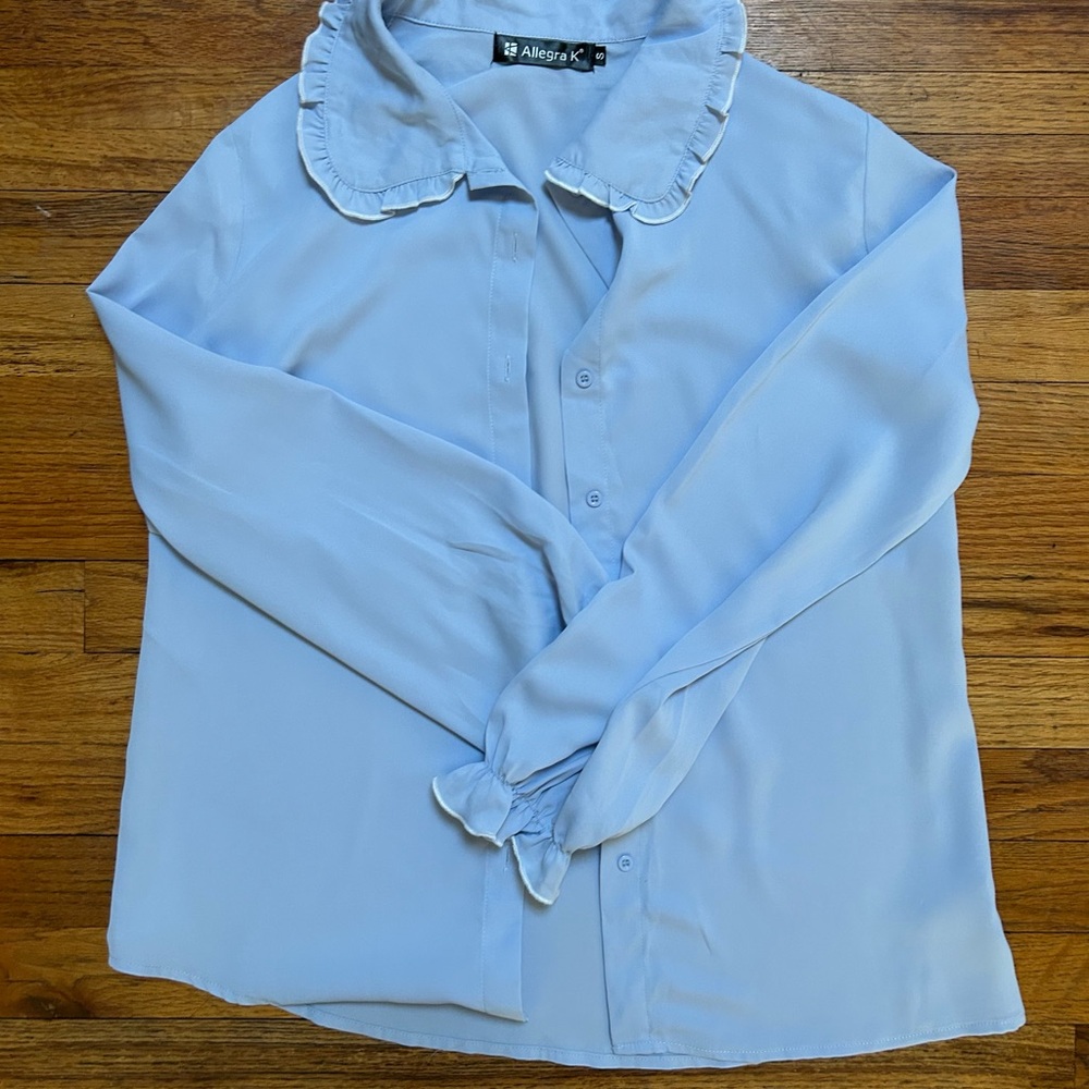 Allegra K Sky Blue Ruffled Blouse